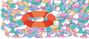 life preserver in a sea of pills